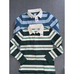 NWT Crewcuts J Crew Kids Rugby Shirt Set 2 Long Sleeve Striped Cotton Blue M 8-9
